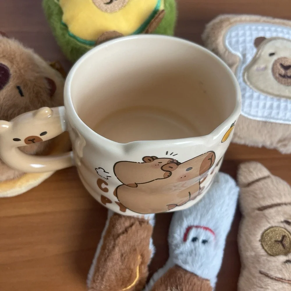 Capybara Plush Gifts Set for Kids Cute Chef-Themed Stuffed‎ Toys W/ Mug Keychain
